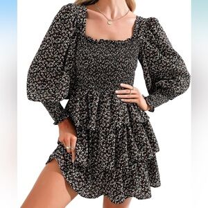 Black and browns floral dress- L